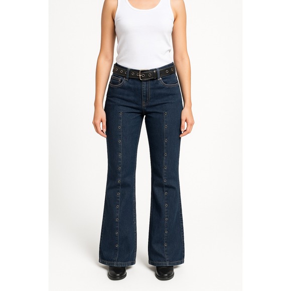 FUBU Grommet Jeans Juniors 15/16 Womens 12/14 34x26 Y2K Dark Wash Vintage - Picture 1 of 7